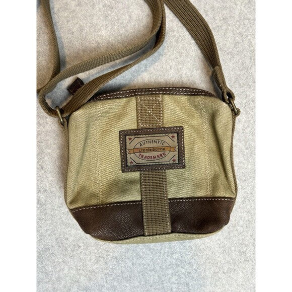 Liz Claiborne Canvas Satchel Small Green Crossbody Shoulder Messenger Bag - Picture 3 of 11